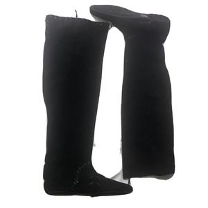 Jimmy Choo Whitby Black Waxed Suede Flat Knee Over Knee Boots Size EU 37‎ US 7